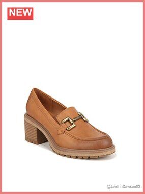 Womens Loafer Heels Block Heel Slip On Round Toe Chain Detail
